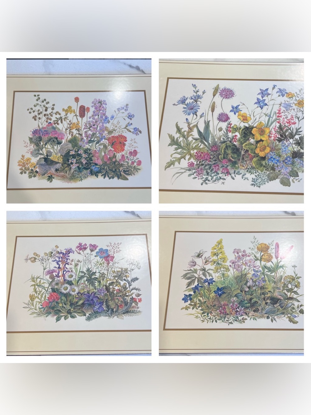 Vtg Pimpernel Cork Back Floral Bouquet 15"L Placemats S/4 Original Box/Label